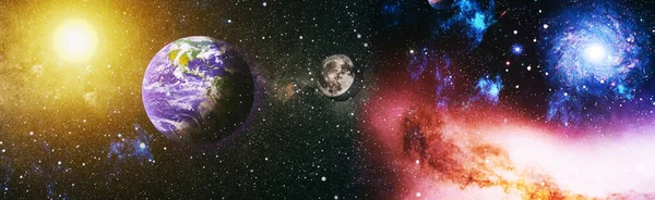 Ziemia Kosmosu Ziemia Księżyc Kosmosu Ziemski Glob Gwiazdami Tłem Mgławicy — Zdjęcie stockowe