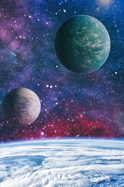 Uzaydaki gezegenler, yıldızlar ve galaksiler uzay keşiflerinin güzelliğini gösteriyor. NASA tarafından döşenmiş elementler