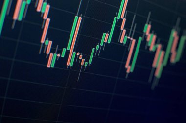 Temel ve teknik analiz kavramı. Para birimi çubukları ve mumları olan arkaplan