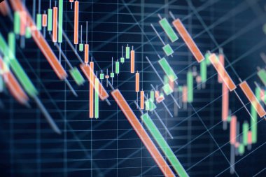 Temel ve teknik analiz kavramı. Para birimi çubukları ve mumları olan arkaplan