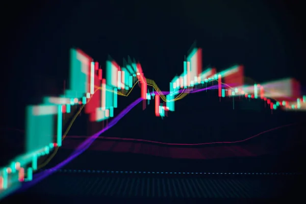 Teknik Fiyat Grafiği Göstergesi Mavi Ekranda Kırmızı Yeşil Şamdan Grafiği — Stok fotoğraf