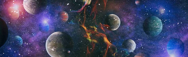 Panorama View Universe Space Cosmic Landscape Beautiful Science Fiction Wallpaper — 图库照片