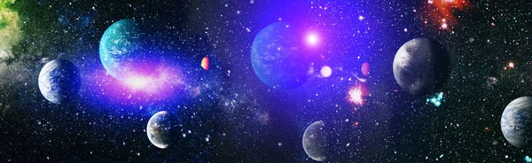 Panorama View Universe Space Cosmic Landscape Beautiful Science Fiction Wallpaper — 图库照片