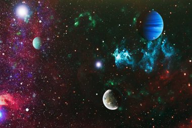 Evren yıldız, nebula ve galaksiyle dolu. Bilim kurgu sanatı. Bu görüntünün elementleri NASA tarafından desteklenmektedir.