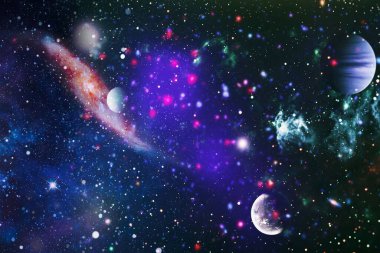 Uzaydaki gezegenler, yıldızlar ve galaksiler uzay keşiflerinin güzelliğini gösteriyor. NASA tarafından döşenmiş elementler .