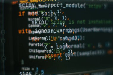 Soyut bilgisayar kodları. Yazılım geliştiricisinin kod ekranı programlanıyor. Yazılım Programlama Çalışma Zamanı. Kod metni tamamen benim tarafımdan yazıldı ve oluşturuldu.