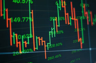 İş başarısı ve büyüme kavramı. Dijital ekran üzerindeki pazar grafiği. Eski pazar, altın pazarı ve ham petrol pazarı .