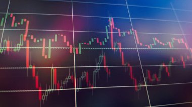 Borsa grafiği öndeki ekranda. Finans ve yatırım konsepti. Seçici odak.