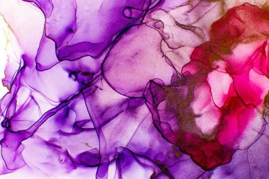 Hafif soyut arkaplan, şeffaf alkol lekeleri. Renkli, beyaz ve altın çizgili. İstifçi Arkaplan Sıçraması. Su Mürekkebi Morbilli.