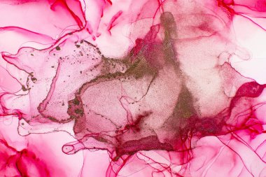 Beyaz ve Altın Lekeleri. Mavi buz lekeleri. Su mürekkebi sıçramış. Aquamarine, Aquarelle 'in boyasını düşürüyor. Akrilik boyaları karıştırıyor. Modern sanat.