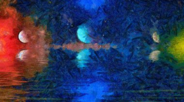 Uzaydaki güzel, alışılmadık uzay gezegeni suya, galaksi yıldızlarına gece gökyüzüne NASA tarafından döşenmiş bu görüntünün elementlerine yansıyor. ,