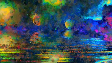 Uzaydaki güzel, alışılmadık uzay gezegeni suya, galaksi yıldızlarına gece gökyüzüne NASA tarafından döşenmiş bu görüntünün elementlerine yansıyor. ,