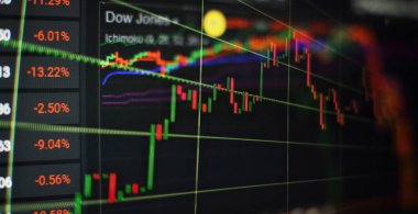 İş grafiği ve hisse senedi finansal göstergesi. Borsa analizi kavramı.