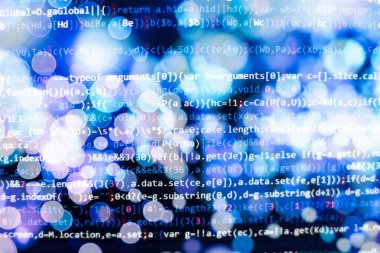 Bilgisayar metni. Web geliştirme şirketi web arayüzü simgesi yazılım tasarımı konsepti için. PHP kod soyut teknoloji arkaplanı.