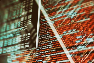 Soyut bilgi teknolojisi geçmişi. Modern teknoloji ekran konsepti. Sığ derinlikteki makro ekran görüntüsü.