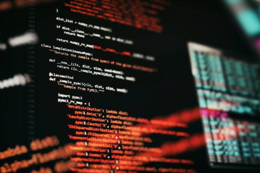 Soyut bilgi teknolojisi geçmişi. Modern teknoloji ekran konsepti. Sığ derinlikteki makro ekran görüntüsü.