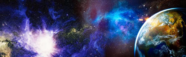 美しい地球だ 銀河のパノラマビュー 地球上の日の出 宇宙からの眺め Nasaによって提供されたこの画像の要素 — ストック写真