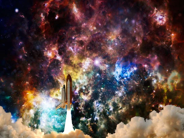 Rakety Odlétají Vesmíru Hvězdné Obloze Raketa Začíná Vesmírném Konceptu Prvky — Stock fotografie
