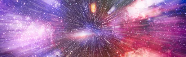 Panorama Görünümü Warp Uzayı Warp Veya Hiperuzay Hareket Yıldızlarının Izi — Stok fotoğraf