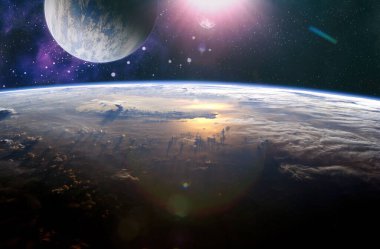 Nebula ve Uzay. Batı yarımküre. Uzay, nebula ve Dünya gezegeni. NASA tarafından desteklenen bu görüntü ögeleri.