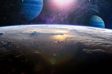 Nebula ve Uzay. Batı yarımküre. Uzay, nebula ve Dünya gezegeni. NASA tarafından desteklenen bu görüntü ögeleri.