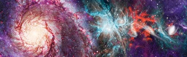 カラフルな星空外宇宙背景 銀河との宇宙シーン パノラマ ガラスパネルの水平ビュー Nasaによって提供されたこの画像の要素 — ストック写真