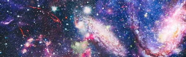 Space Bakgrund Med Röd Nebulosa Och Stjärnor Panorama Lila Och — Stockfoto