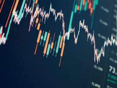 Bilgisayar monitöründeki profesyonel teknik analiz için hacim analizi de dahil olmak üzere göstergeler. Temel ve teknik analiz kavramı .