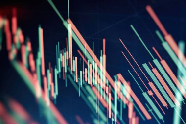 Yeni modern bilgisayar ve iş stratejisi kavramı olarak. Hisse fiyatının varyasyon raporunda pazar analizinde kullanılan şamdan şeması .