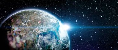 Dünya üzerindeki küresel iletişim ağı ve telekomünikasyon, internet işleri için teknoloji. Bu görüntünün elementleri NASA tarafından sağlanmıştır.