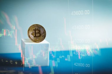 Arkaplanda altın Bitcoins merdiveni konsepti