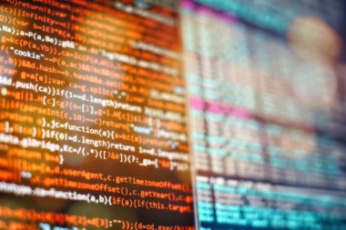 Bilgisayar metni. Web geliştirme şirketi web arayüzü simgesi yazılım tasarımı konsepti için. PHP kod soyut teknoloji arkaplanı.