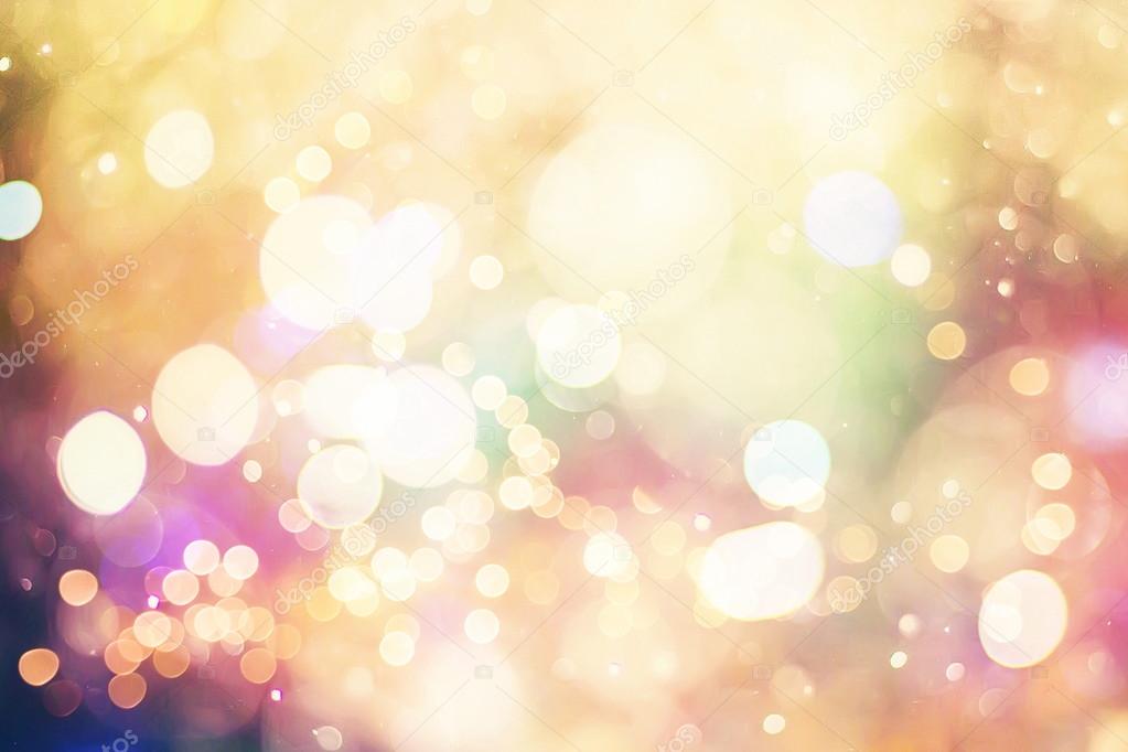 Festive Background With Natural Bokeh And Bright Golden Lights. Vintage Magic Background With Color