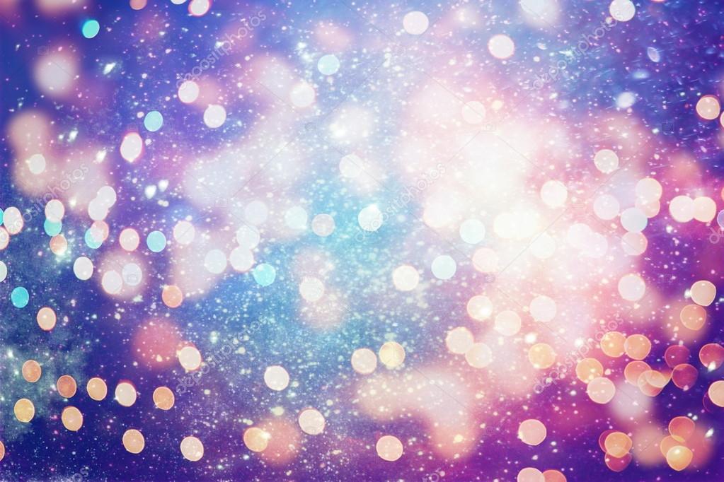 Festive Background With Natural Bokeh And Bright Golden Lights. Vintage Magic Background With Color