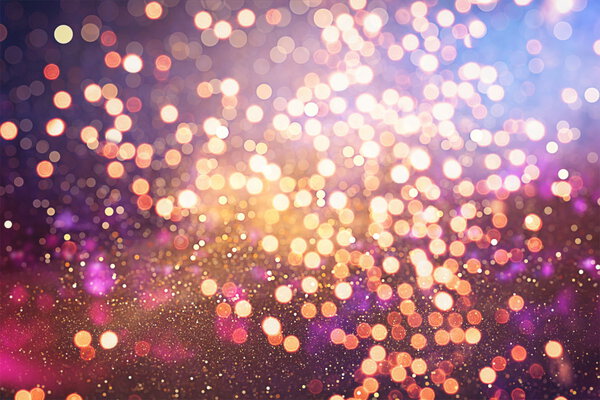 Festive Background With Natural Bokeh And Bright Golden Lights. Vintage Magic Background With Color Festive background with natural bokeh and bright golden lights