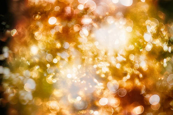 Feestelijke achtergrond met natuurlijke Bokeh en felle gouden lichten. Vintage magische achtergrond met kleur — Stockfoto