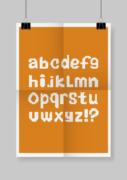 Englisches Alphabet. zweimal ein gefaltetes orangefarbenes Plakat mit Klemmen. Vektorillustration. — Stockvektor