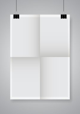 Kelepçeler ile iki kez katlanmış bir poster. Vektör çizim.
