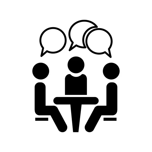Conférence des icônes. Des gens assis autour de la table parlent. Illustration vectorielle — Image vectorielle