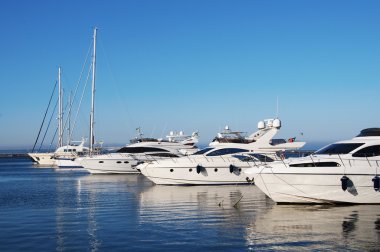 White yachts in the port clipart