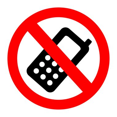 Beyaz arka plan üzerinde cep telefonu işareti gümüş metalik kapat izole yasak daire