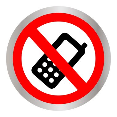 Beyaz arka plan üzerinde cep telefonu işareti gümüş metalik kapat izole yasak daire