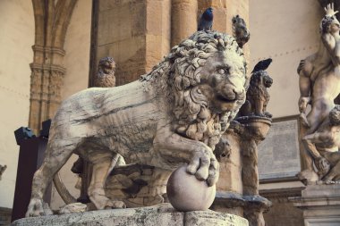 Piazza della Signoria Floransa aslan heykeli. Florence. İtalya.