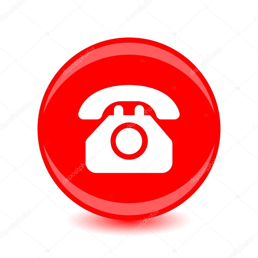 Vector phone icon white silhouette on a red background. — Stock Vector