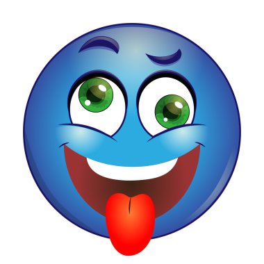 Dil beyaz bir arka plan üzerinde gösterilen deli mavi Smiley