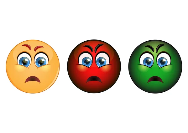 Setzen böse emoticon, rot, gelb und grün. Vektorillustration. — Stockvektor