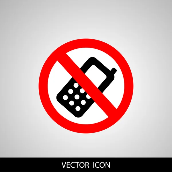 Icono redondo prohibido. Apague el cartel del teléfono celular sobre un fondo gris — Vector de stock