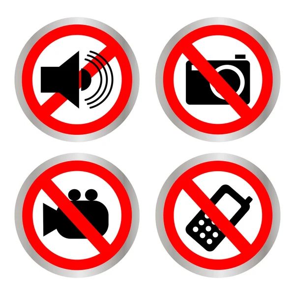 Set of icons forbidding. Do not call, do not take pictures, do not make noise. — Stock Vector