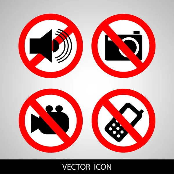 Conjunto de iconos prohibiendo. No llame, no tome fotos, no haga ruido . — Vector de stock