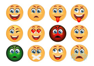 İfadeler kümesi. Emoji kümesi. Simgeler gülümse. Vektör çizim.